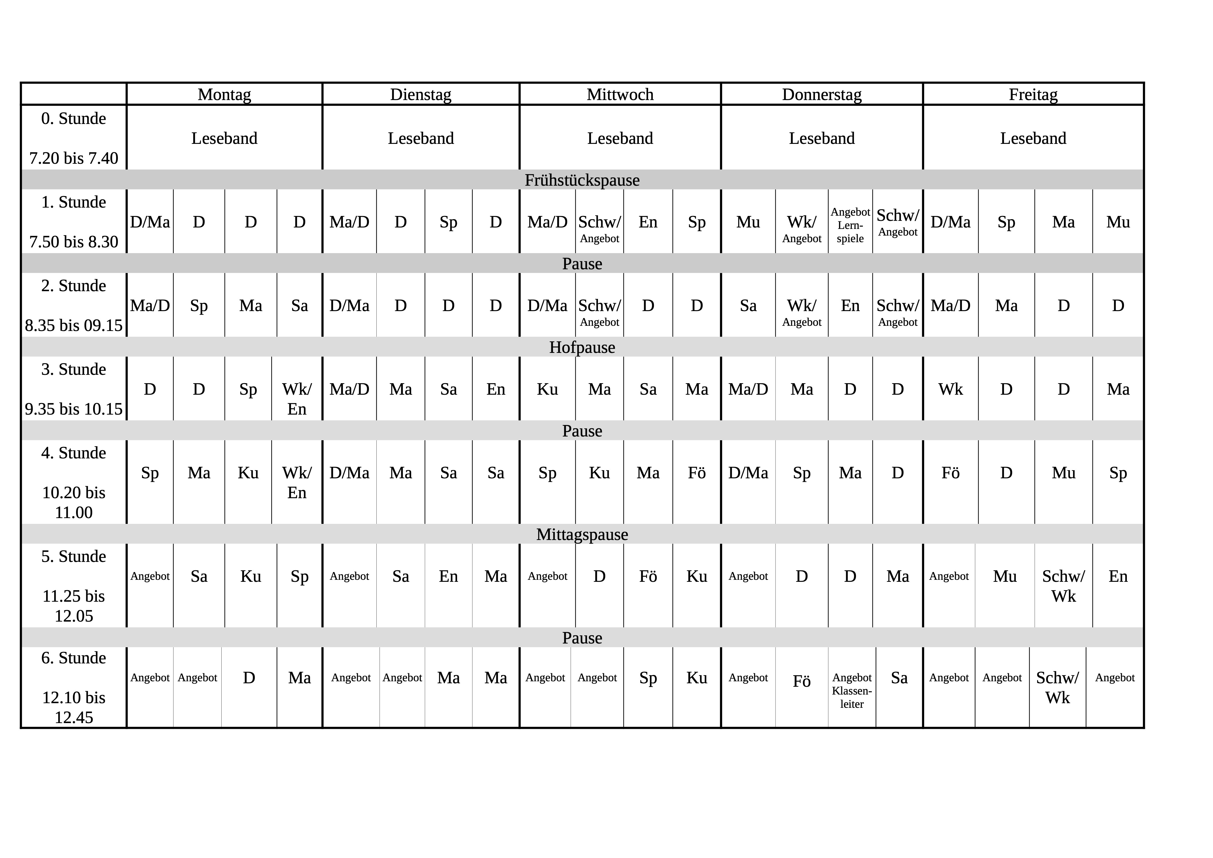 Bild vom Stundenplan Stundenplan